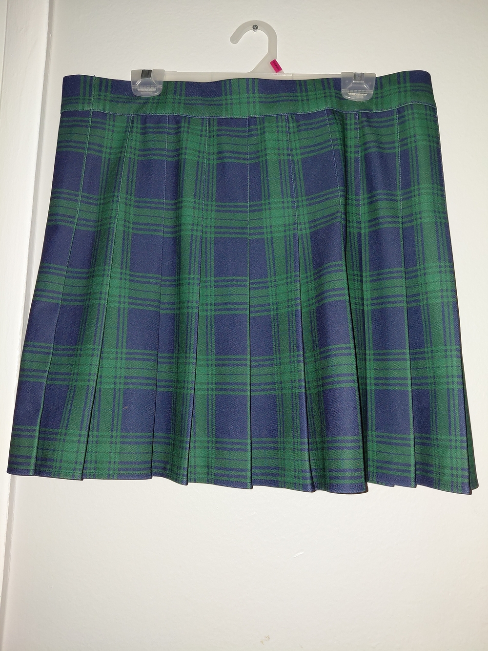 Green and Navy Plaid Pleated Skirt